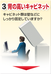 キャビネット類は壁などにしっかり固定していますか？