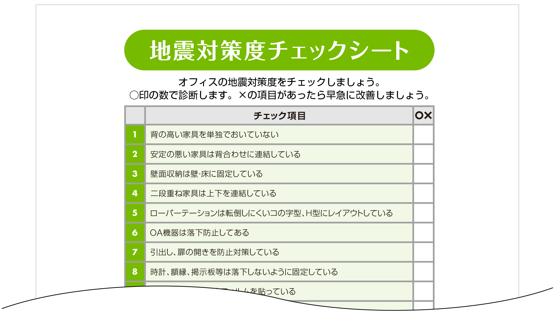 地震対策度チェックシート